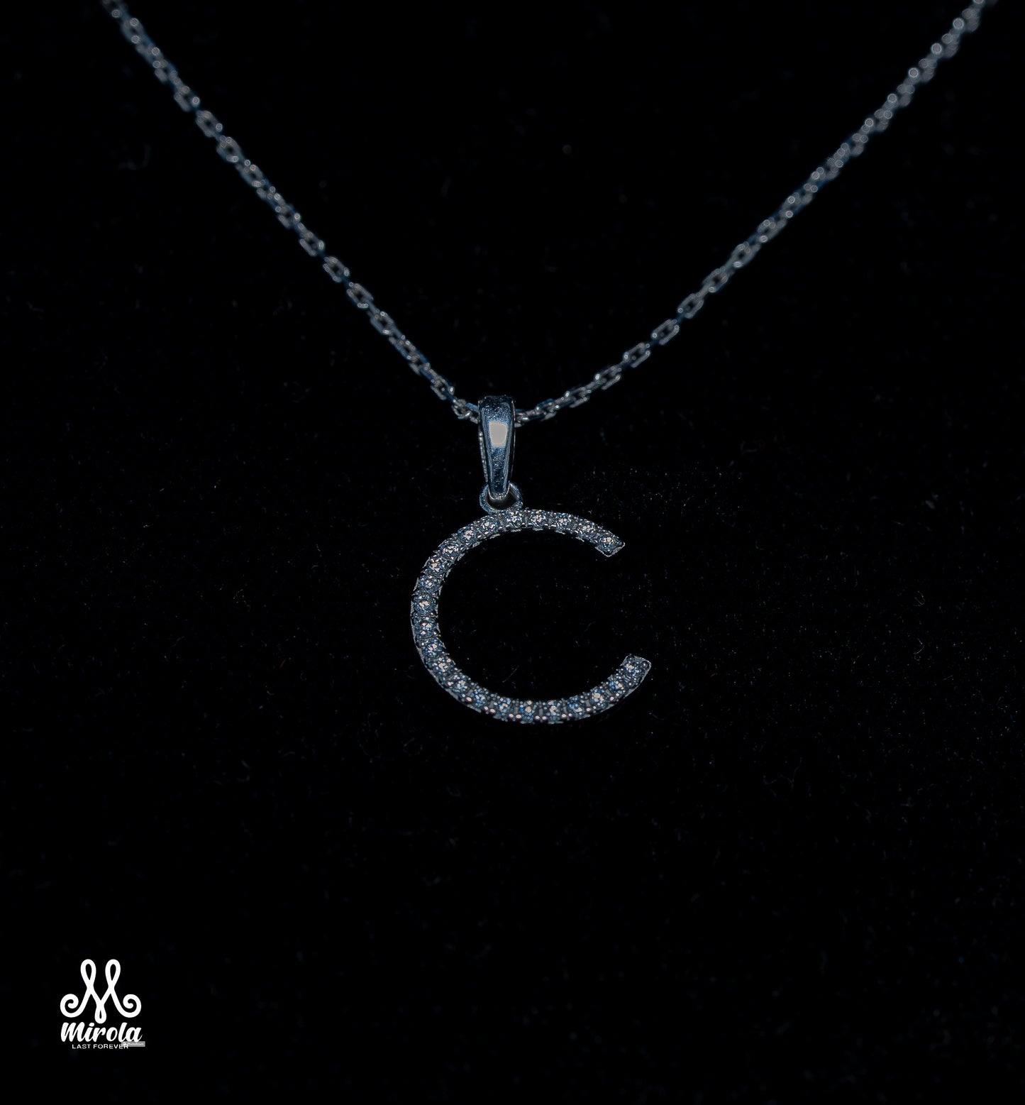 Initial Letter C Diamond Pendant in 14 Karat White Gold