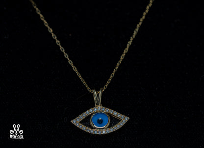 Evil Eye Diamond Pendant in 14 Karat Yellow Gold with 16-Inch Chain