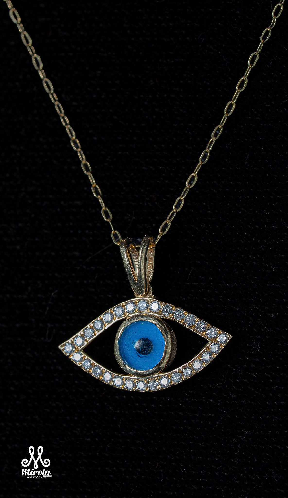 Evil Eye Diamond Pendant in 14 Karat Yellow Gold with 16-Inch Chain