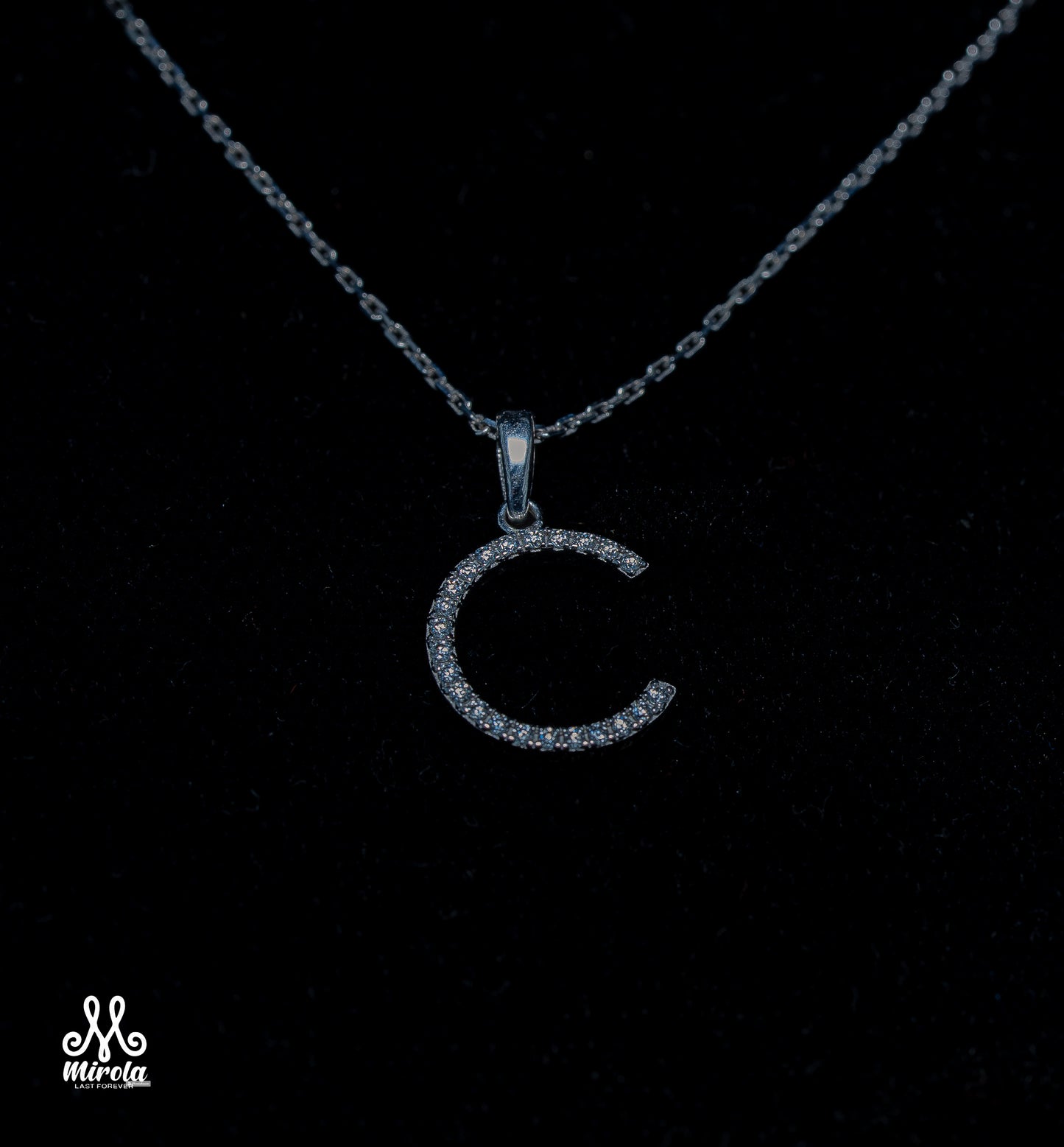 Initial Letter C Diamond Pendant in 14 Karat White Gold