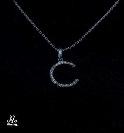 Initial Letter C Diamond Pendant in 14 Karat White Gold