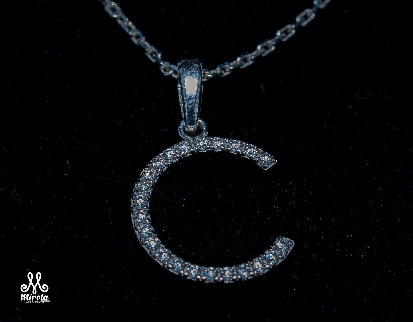 Initial Letter C Diamond Pendant in 14 Karat White Gold