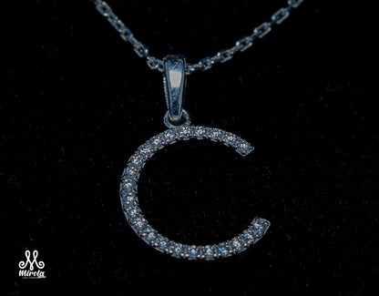 Initial Letter C Diamond Pendant in 14 Karat White Gold