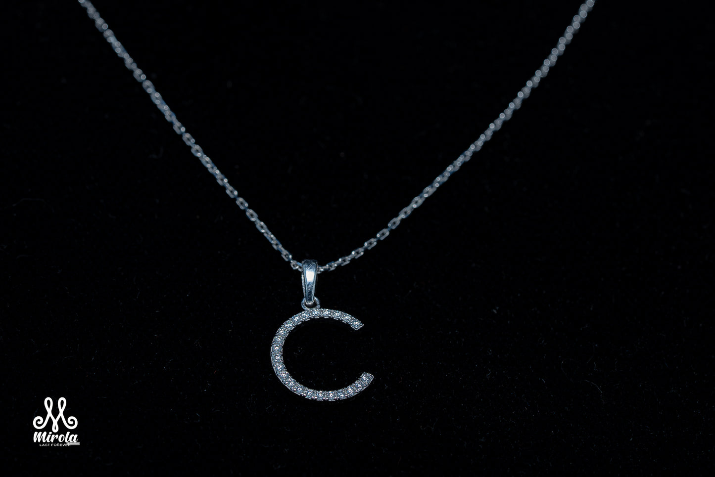 Initial Letter C Diamond Pendant in 14 Karat White Gold