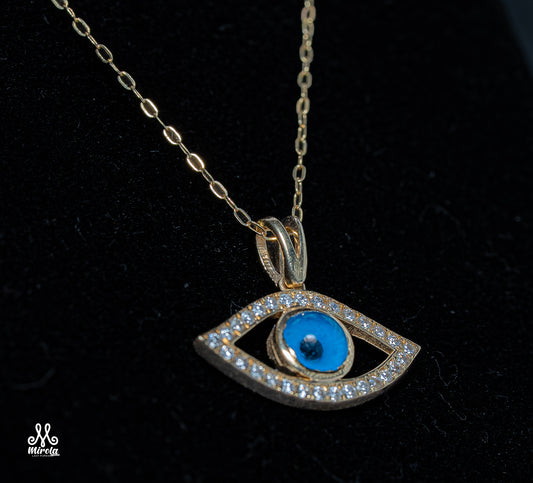 Evil Eye Diamond Pendant in 14 Karat Yellow Gold with 16-Inch Chain