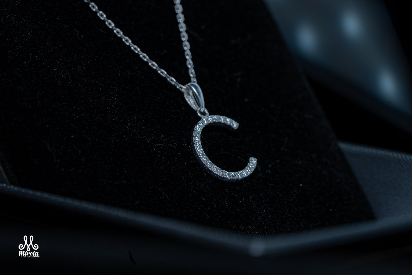 Initial Letter C Diamond Pendant in 14 Karat White Gold