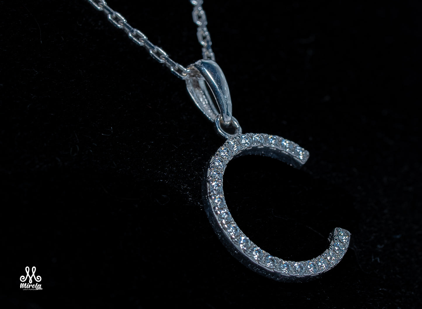 Initial Letter C Diamond Pendant in 14 Karat White Gold