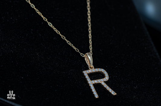 Initial Letter R Diamond Pendant in 14 Karat White Gold