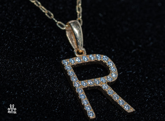 Initial Letter R Diamond Pendant in 14 Karat White Gold