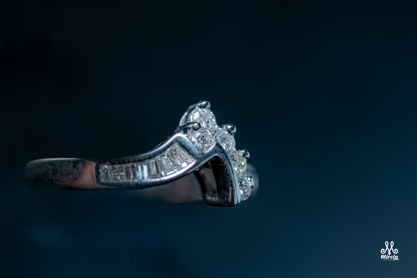 Diamond Baguette and Round Brilliant Ring in White Gold