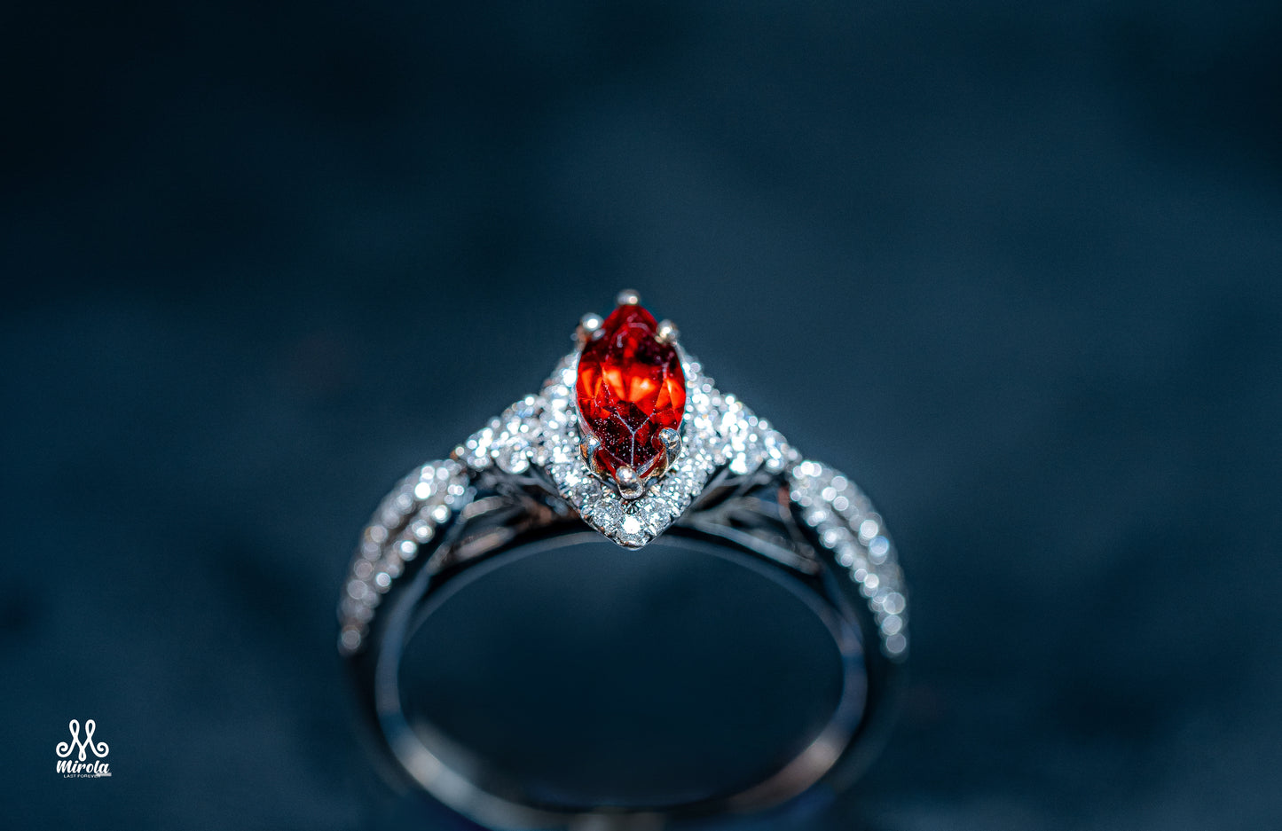 Exquisite Ruby and Diamond Engagement Ring in 14K White Gold