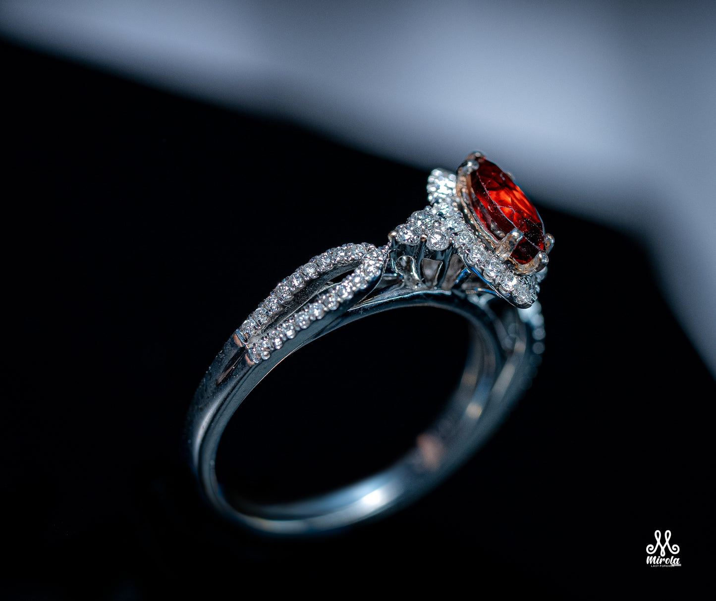 Exquisite Ruby and Diamond Engagement Ring in 14K White Gold