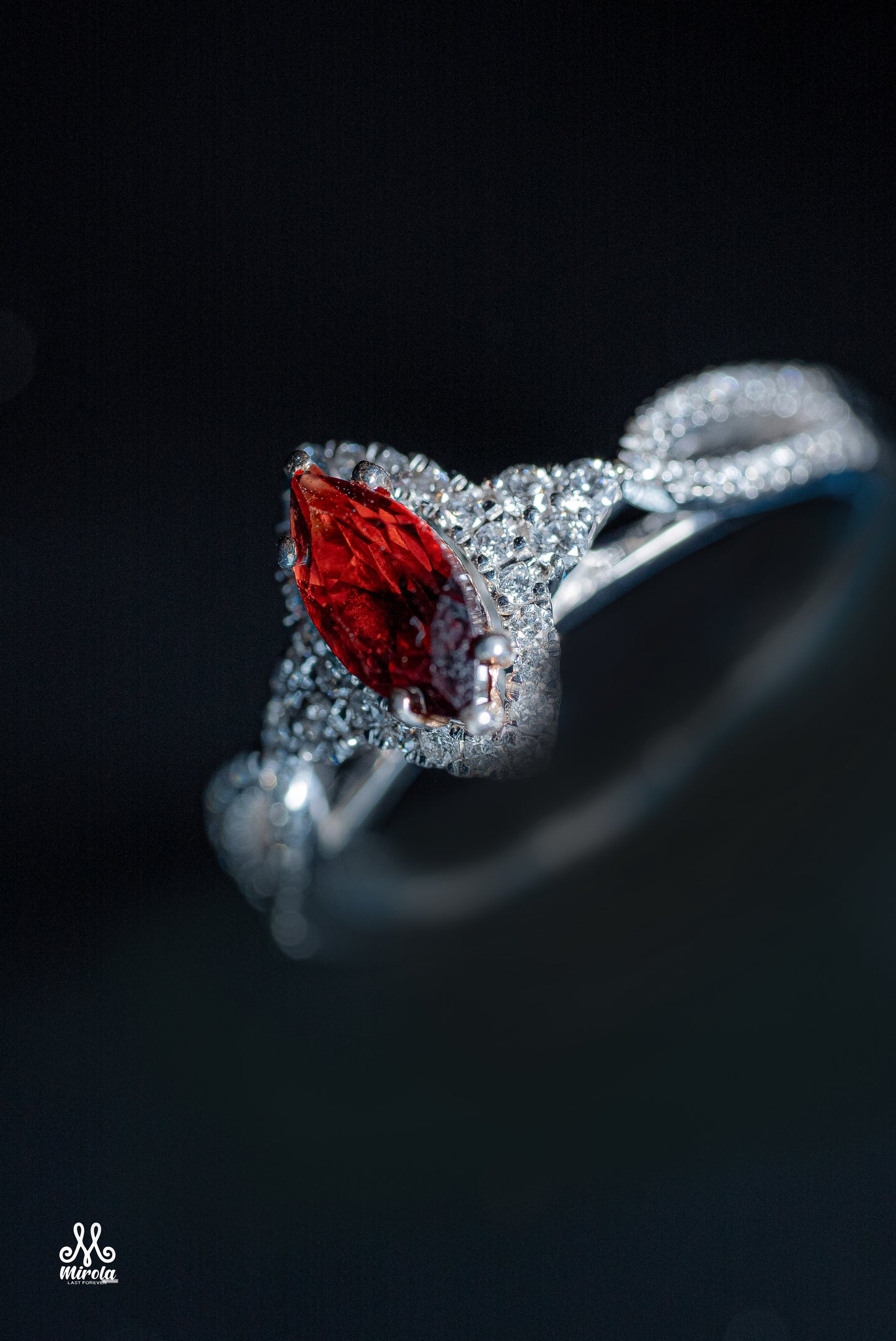 Exquisite Ruby and Diamond Engagement Ring in 14K White Gold