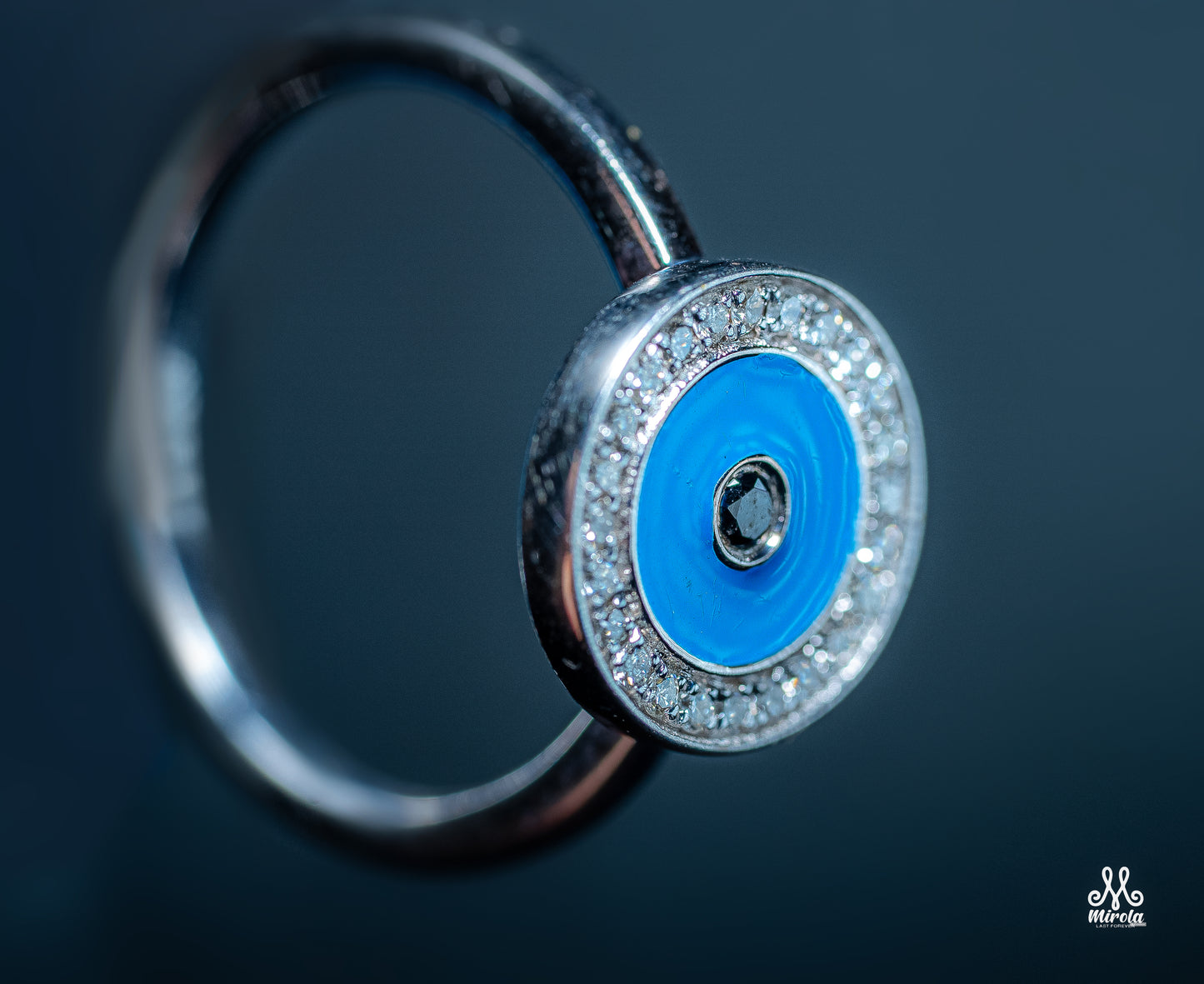 A Diamond and Enamel Evil Eye Ring in 14K White Gold