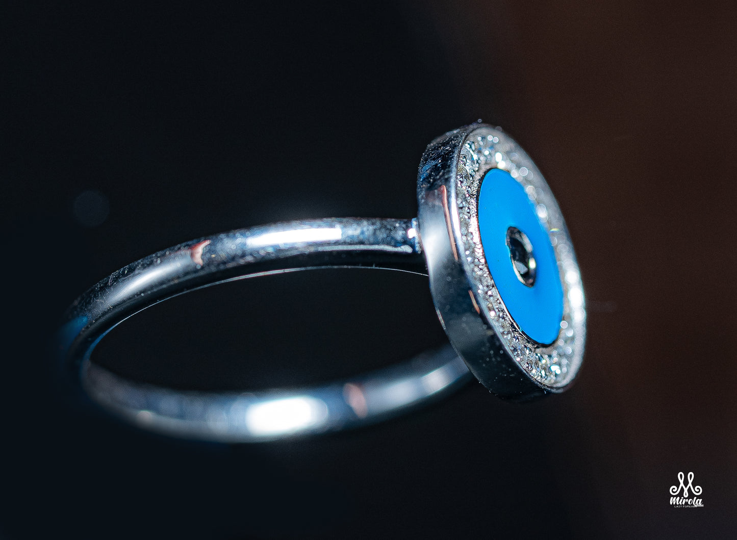 A Diamond and Enamel Evil Eye Ring in 14K White Gold