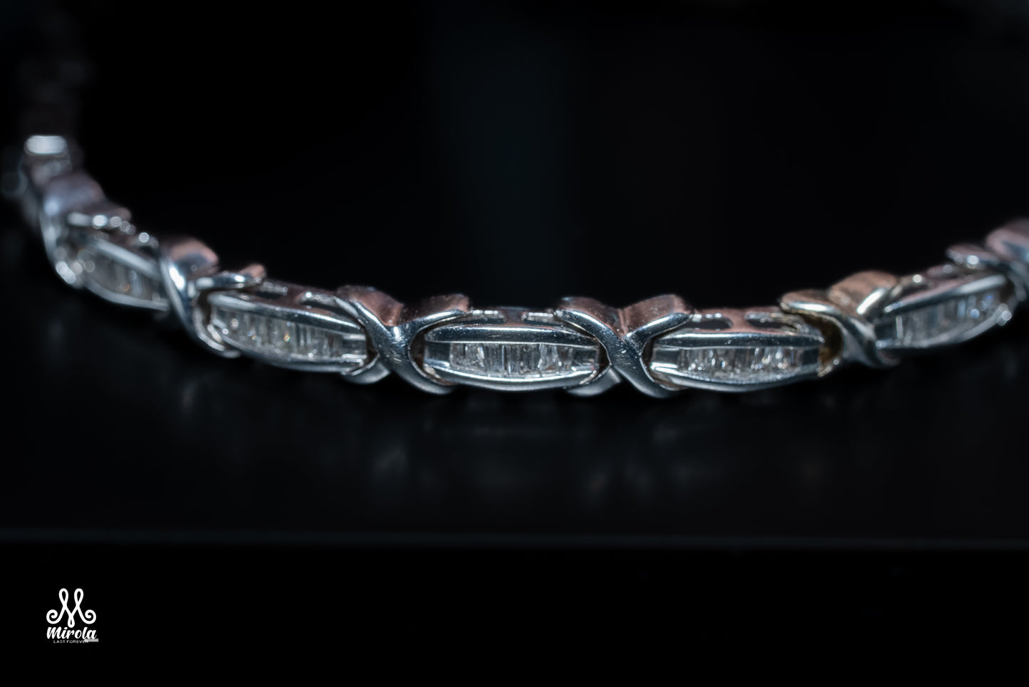 Baguette Diamond Link Bracelet in 10k White Gold