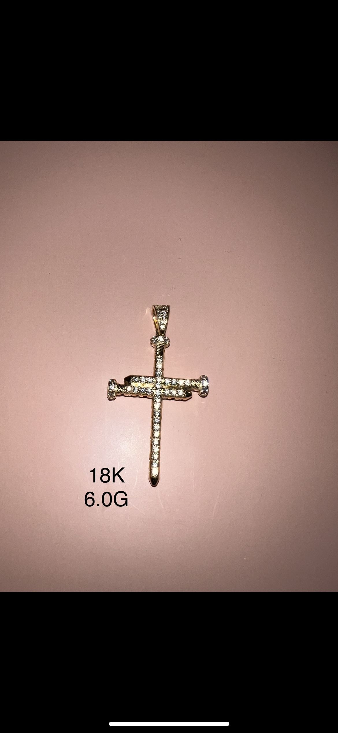 18K Yellow Gold Nail Cross Pendant