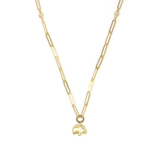 14k Gold Elephant Paper clip necklace