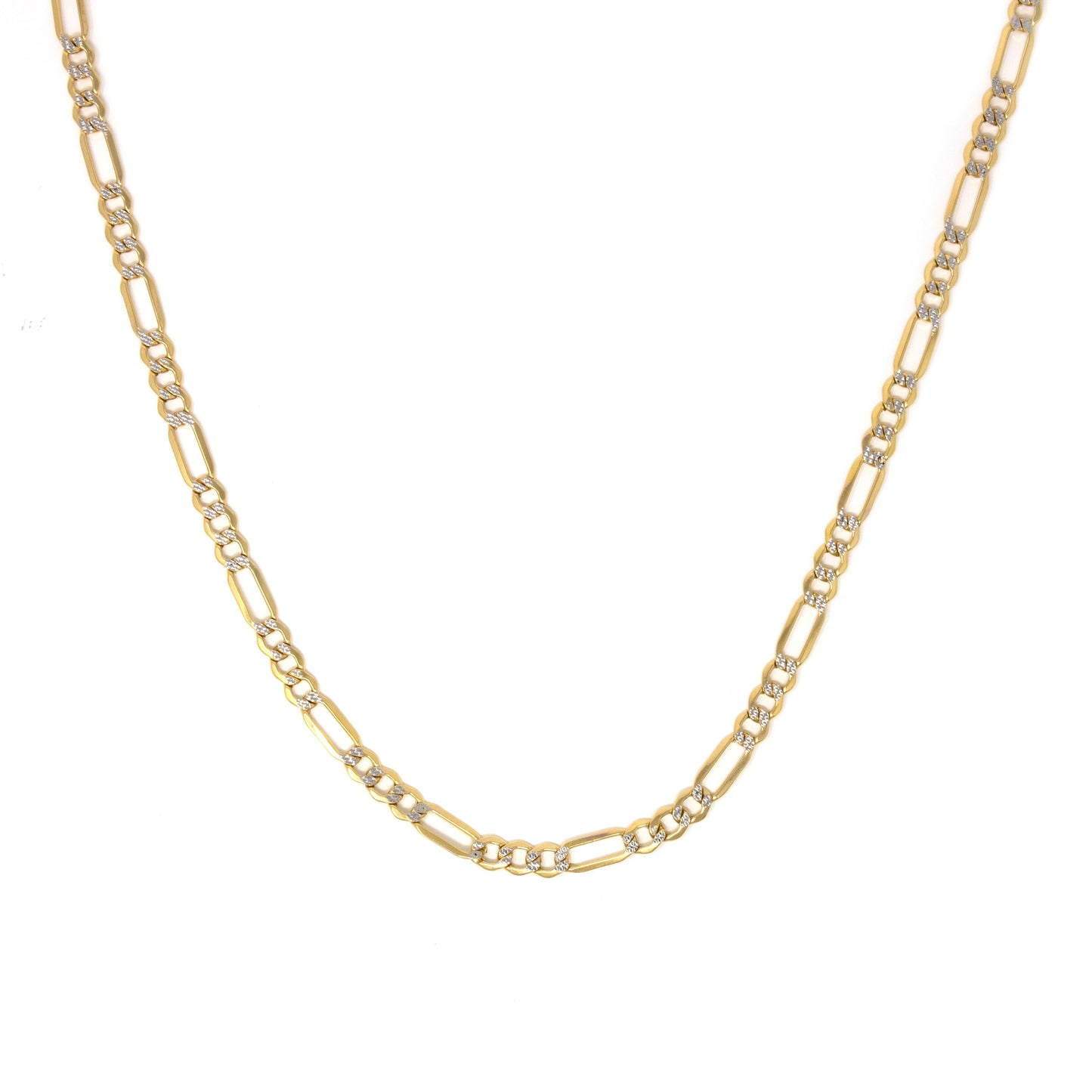 14K Yellow Gold Figaro chain with White Diamond Cut